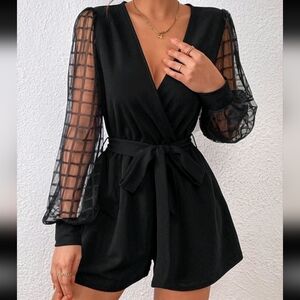 Elegant Black Sheer Sleeve Romper